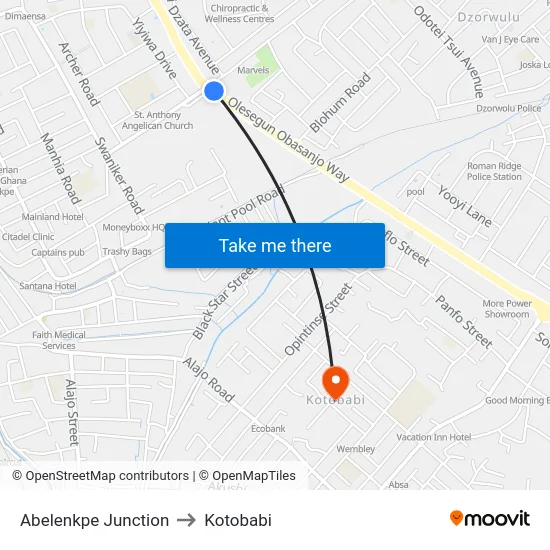Abelenkpe Junction to Kotobabi map