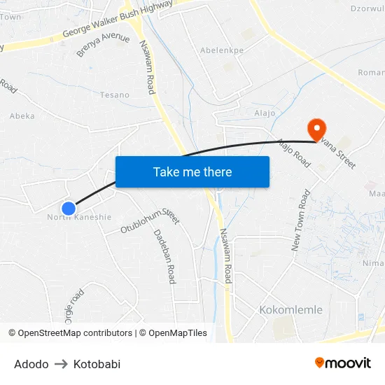 Adodo to Kotobabi map