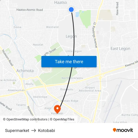 Supermarket to Kotobabi map