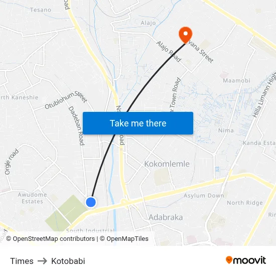 Times to Kotobabi map