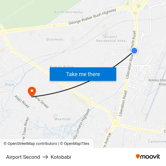 Airport Second to Kotobabi map