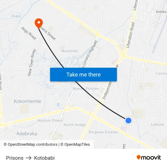 Prisons to Kotobabi map