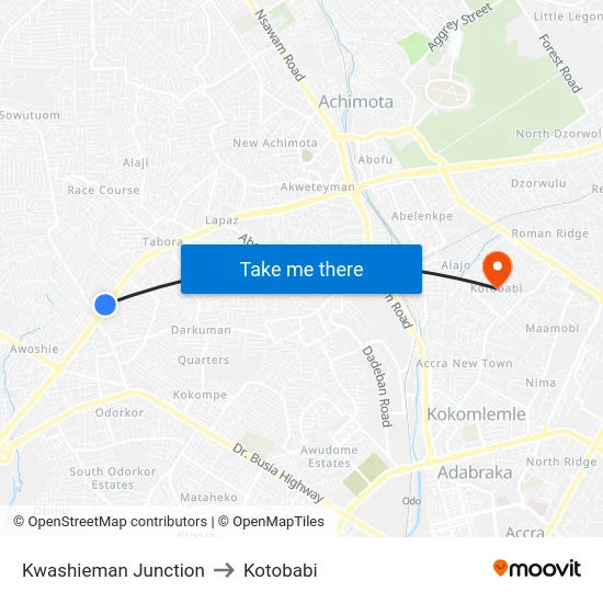 Kwashieman Junction to Kotobabi map