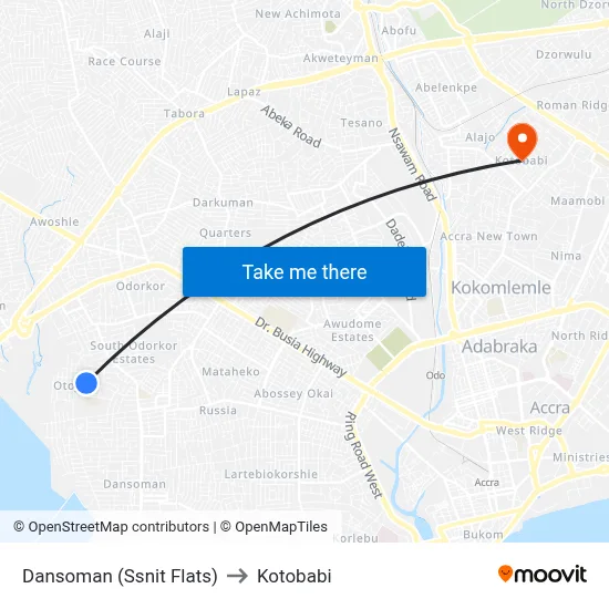 Dansoman (Ssnit Flats) to Kotobabi map
