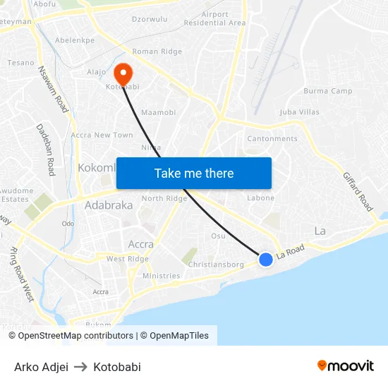 Arko Adjei to Kotobabi map
