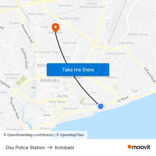 Osu Police Station to Kotobabi map