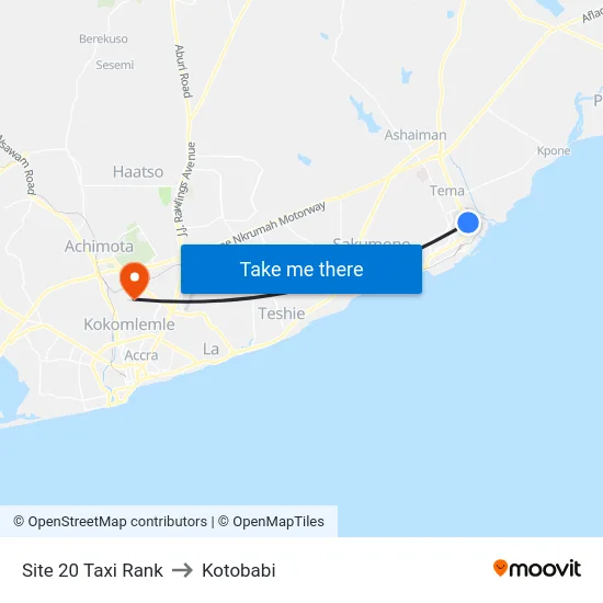 Site 20 Taxi Rank to Kotobabi map