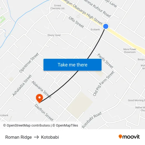 Roman Ridge to Kotobabi map