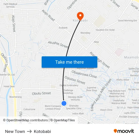 New Town to Kotobabi map