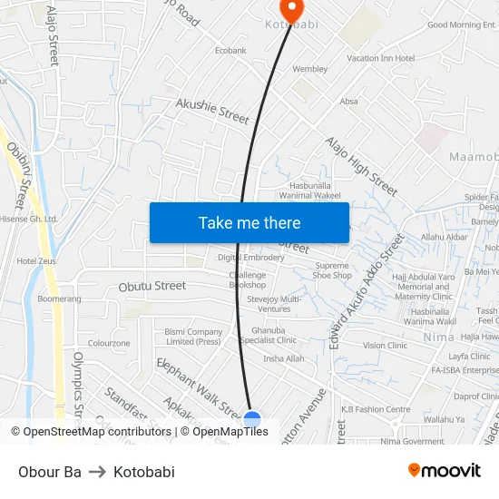 Obour Ba to Kotobabi map