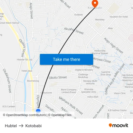 Hubtel to Kotobabi map