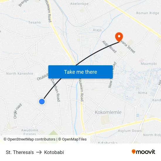 St. Theresa's to Kotobabi map