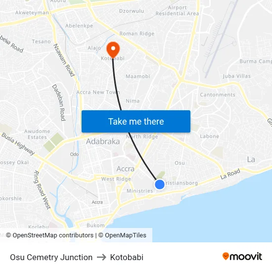 Osu Cemetry Junction to Kotobabi map