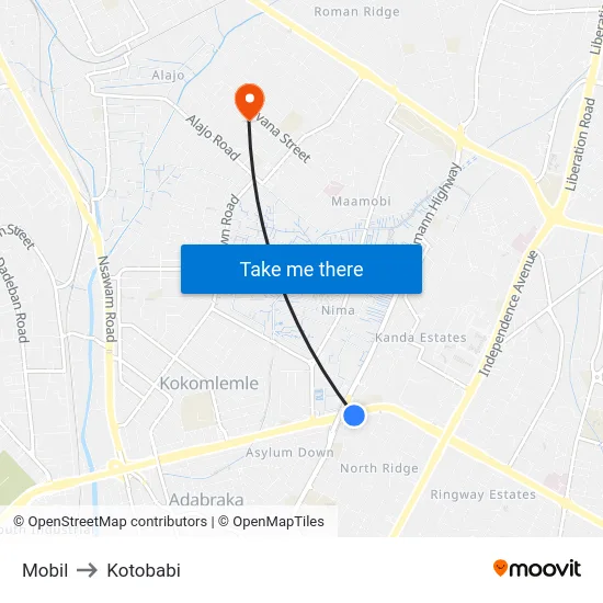 Mobil to Kotobabi map