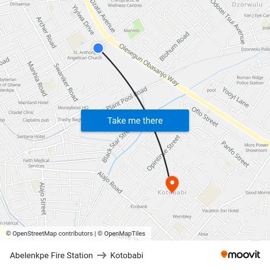 Abelenkpe Fire Station to Kotobabi map