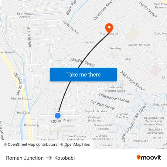 Roman Junction to Kotobabi map