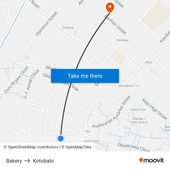 Bakery to Kotobabi map