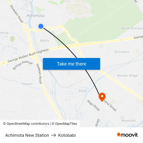Achimota New Station to Kotobabi map