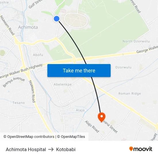 Achimota Hospital to Kotobabi map