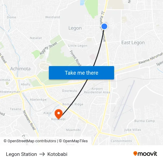 Legon Station to Kotobabi map