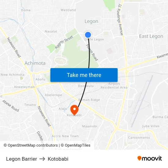 Legon Barrier to Kotobabi map