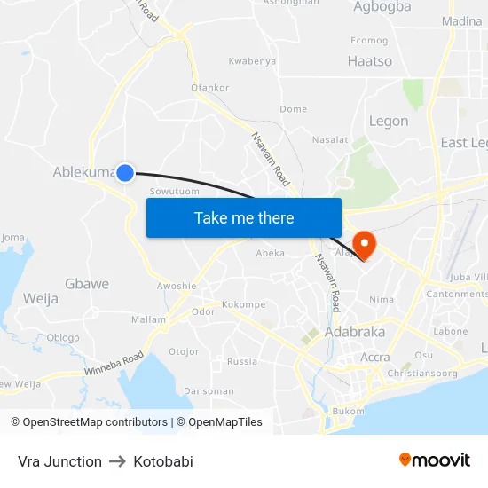 Vra Junction to Kotobabi map