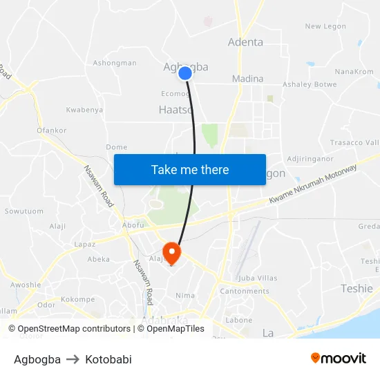 Agbogba to Kotobabi map