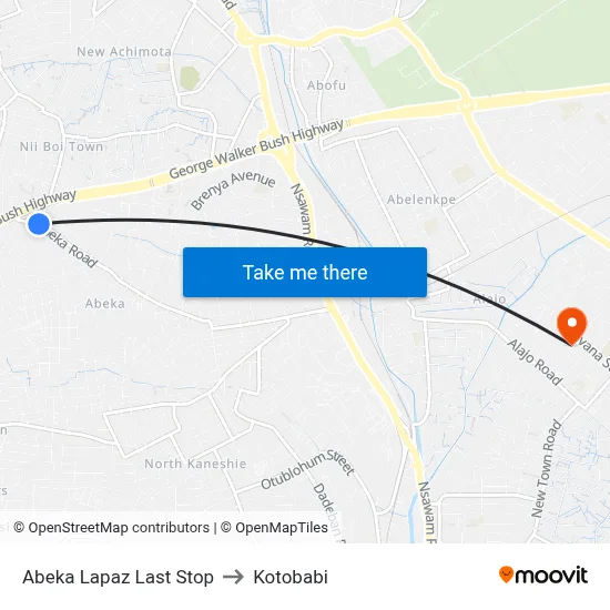 Abeka Lapaz Last Stop to Kotobabi map