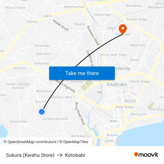 Sukura (Kwahu Store) to Kotobabi map