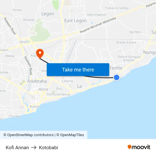 Kofi Annan to Kotobabi map