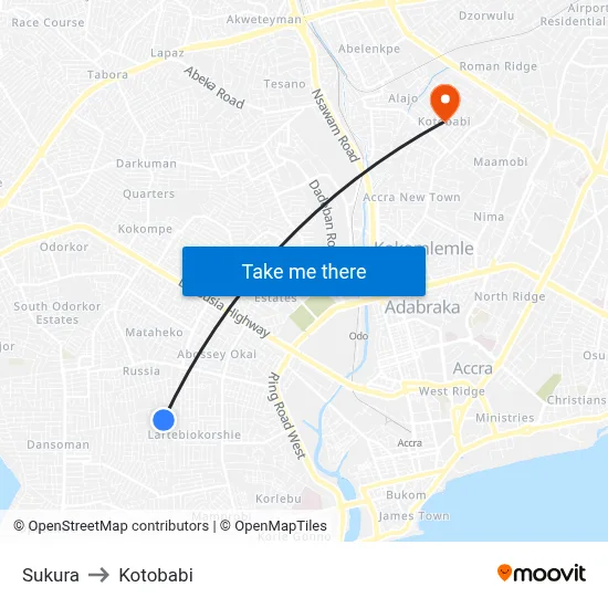 Sukura to Kotobabi map