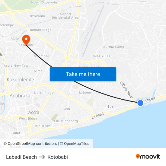 Labadi Beach to Kotobabi map