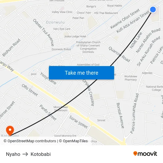 Nyaho to Kotobabi map