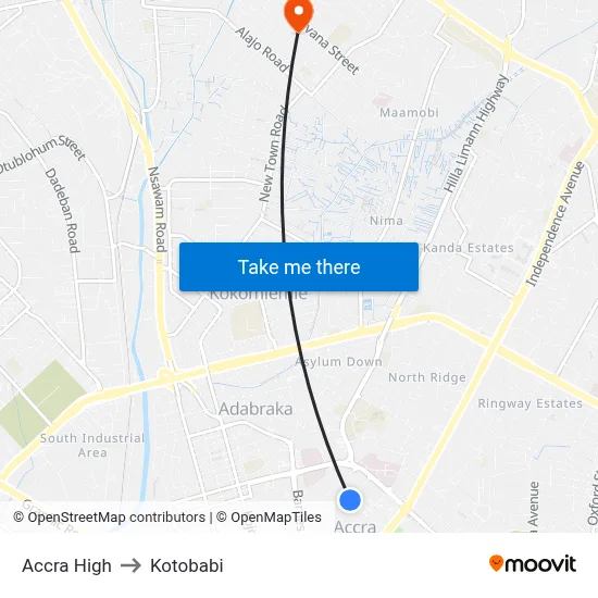 Accra High to Kotobabi map