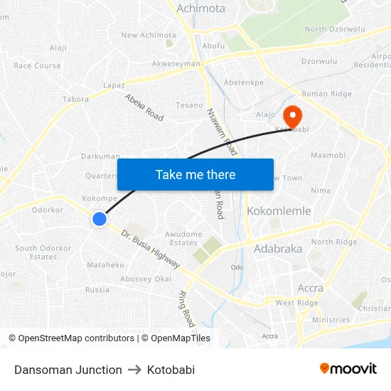 Dansoman Junction to Kotobabi map