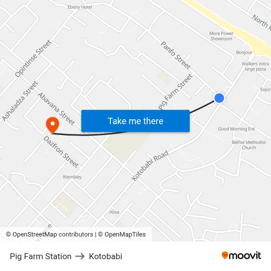 Pig Farm Station to Kotobabi map