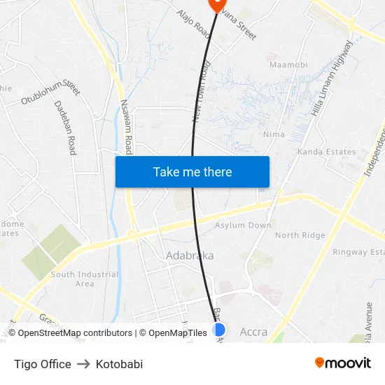 Tigo Office to Kotobabi map
