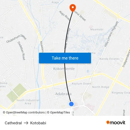 Cathedral to Kotobabi map