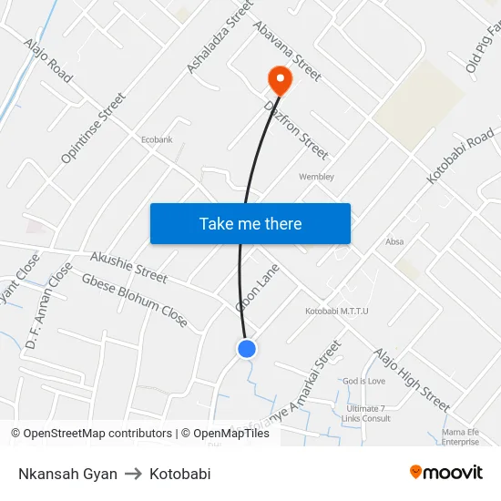 Nkansah Gyan to Kotobabi map