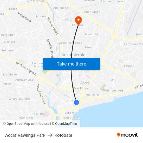 Accra Rawlings Park to Kotobabi map