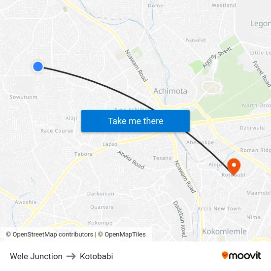 Wele Junction to Kotobabi map