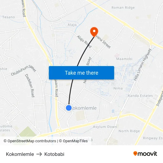 Kokomlemle to Kotobabi map