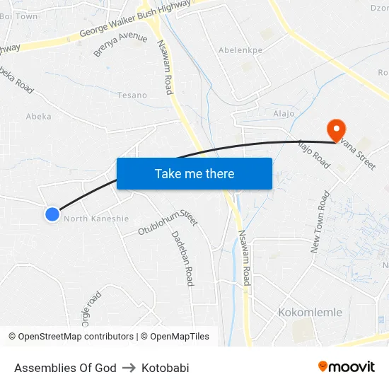 Assemblies Of God to Kotobabi map