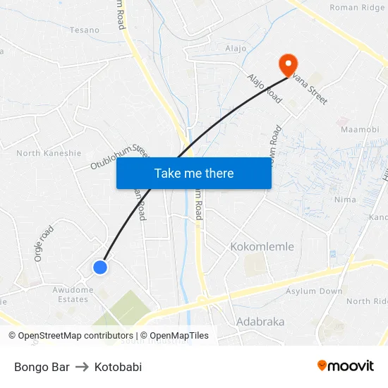 Bongo Bar to Kotobabi map