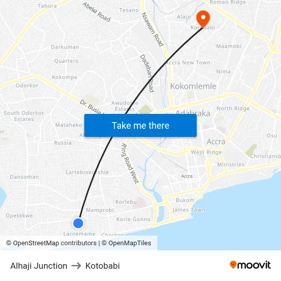 Alhaji Junction to Kotobabi map