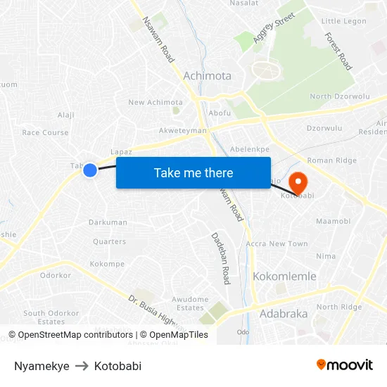 Nyamekye to Kotobabi map