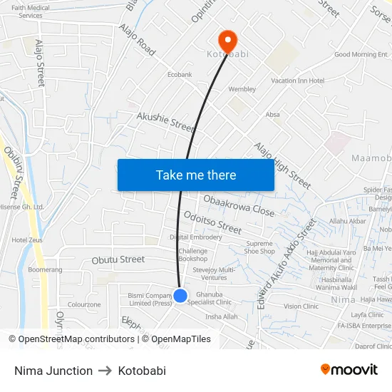 Nima Junction to Kotobabi map