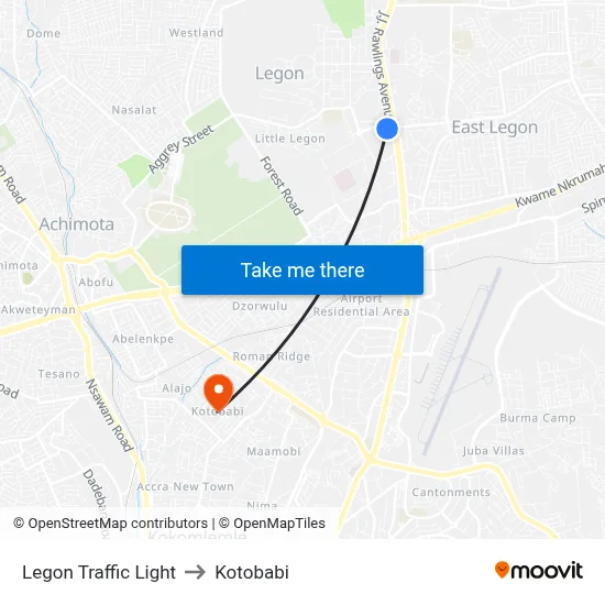 Legon Traffic Light to Kotobabi map