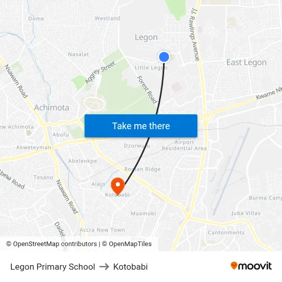 Legon Primary School to Kotobabi map
