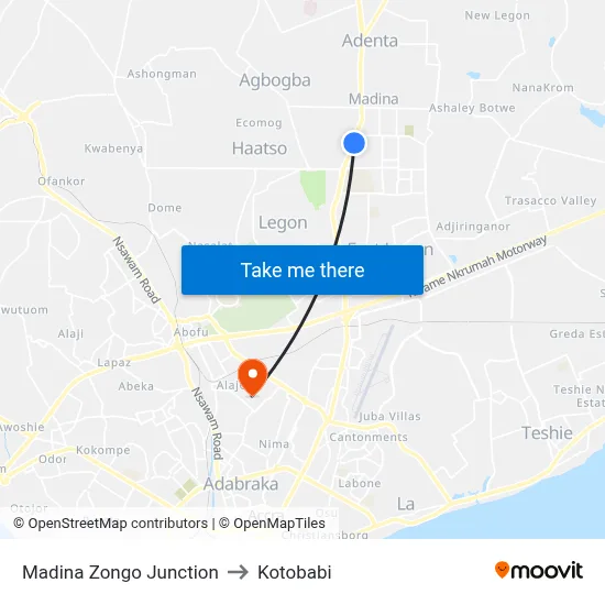 Madina Zongo Junction to Kotobabi map